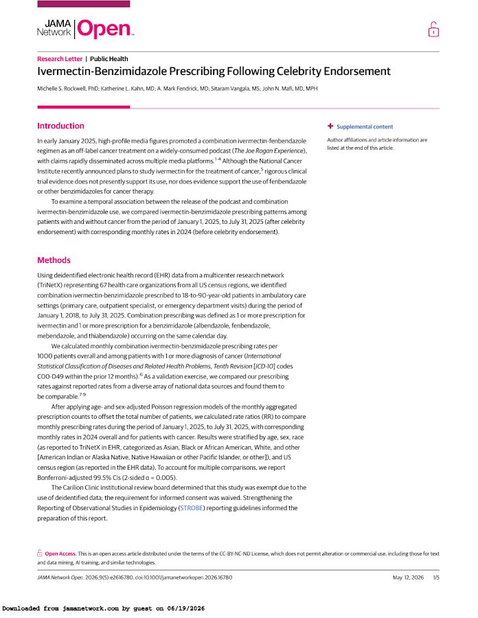 Ivermectin – Benzimidazole Prescribing Following Celebrity Endorsement