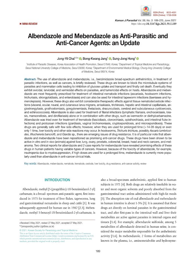 Parasitic Society – Albendazole and Mebendazole as Anti-Parasitic and Anti-Cancer Agents: an Update
