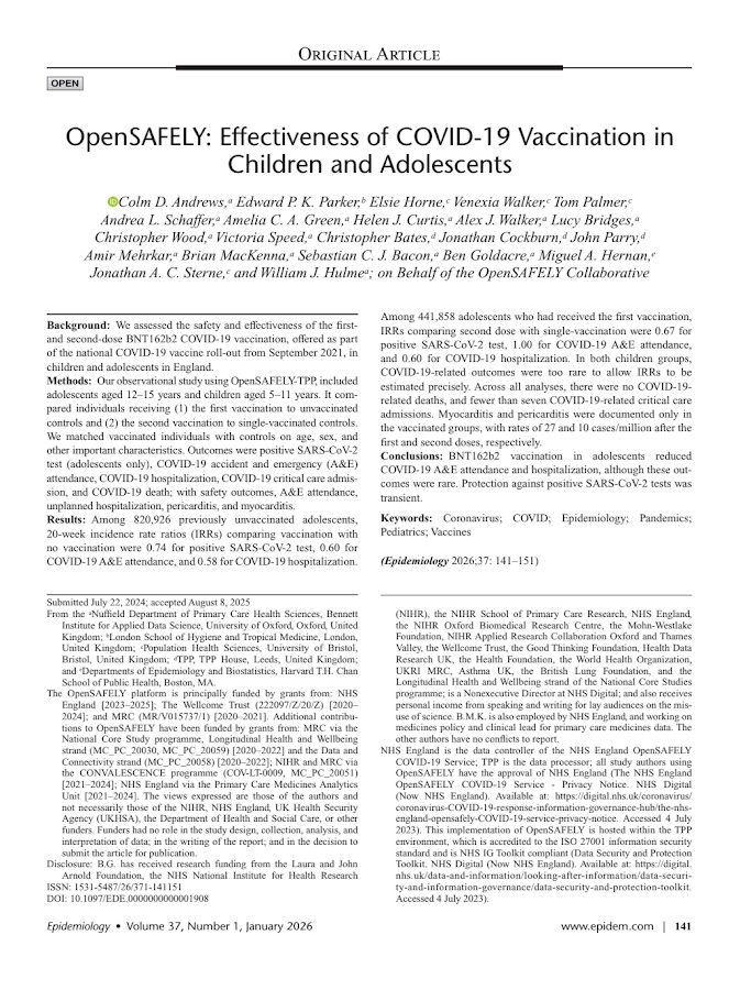 Epidemiologia: OpenSAFELY – Effectiveness of COVID-19 Vaccination in Children and Adolescents