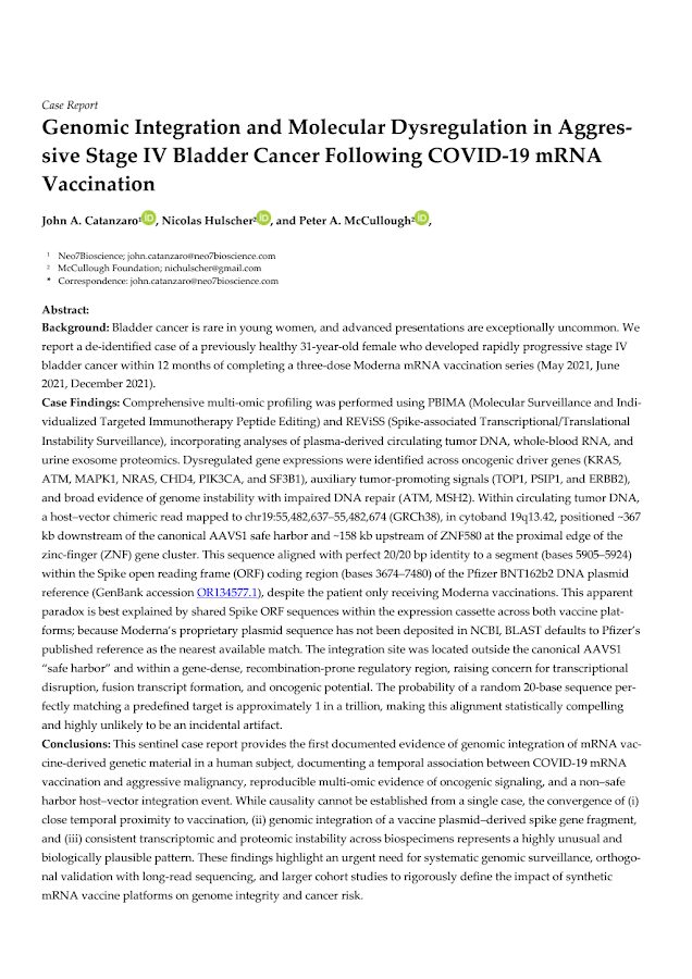 Case Report-NH – Genomic Integration and Molecular Dysregulation in Aggressive Stage IV Bladder Cancer Following COVID-19 mRNA Vaccination