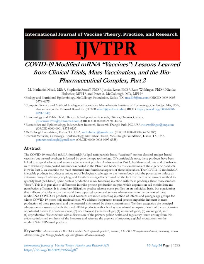 IJVTPR – COVID-19 Modified mRNA “Vaccines”: Lessons Learned from Clinical Trials, Mass Vaccination, and the io-Pharmaceutical Complex