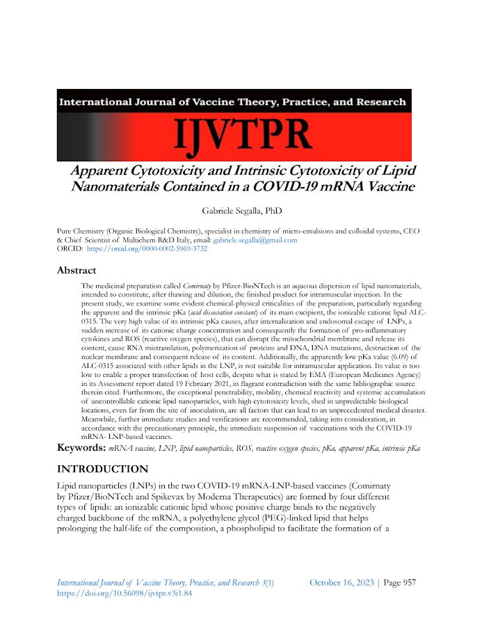 IJVTPR-Apparent Cytotoxicity and Intrinsic Cytotoxicity of Lipid Nanomaterials Contained in a COVID-19 mRNA Vaccine-2023