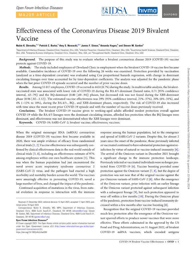Open Fórum – Effectiveness of coronavírus bivalent vaccine – Cleveland Study