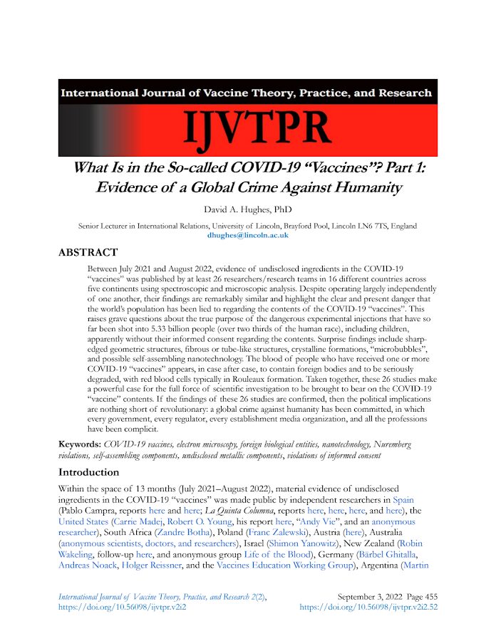 IJVTPR – What Is in the So-called COVID-19 “Vaccines”? Part 1: Evidence of a Global Crime Against Humanity