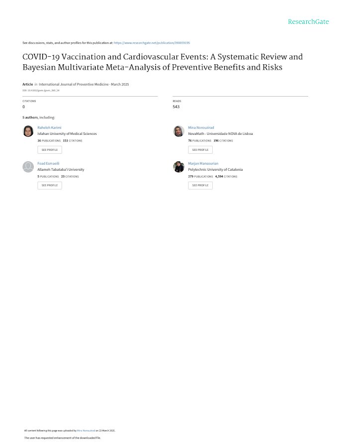 ResearchGate – COVID-19 Vaccination and Cardiovascular Events: A Systematic Review
