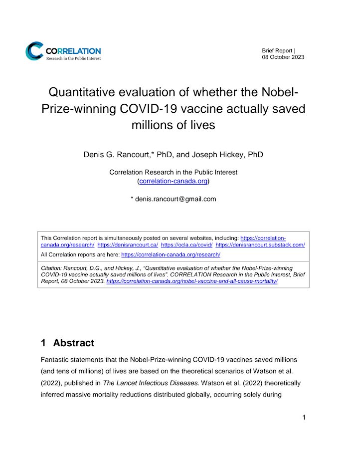Correlation – Quantitative evaluation of whether the Nobel-Prize-winning COVID-19 vaccine actually saved millions of lives