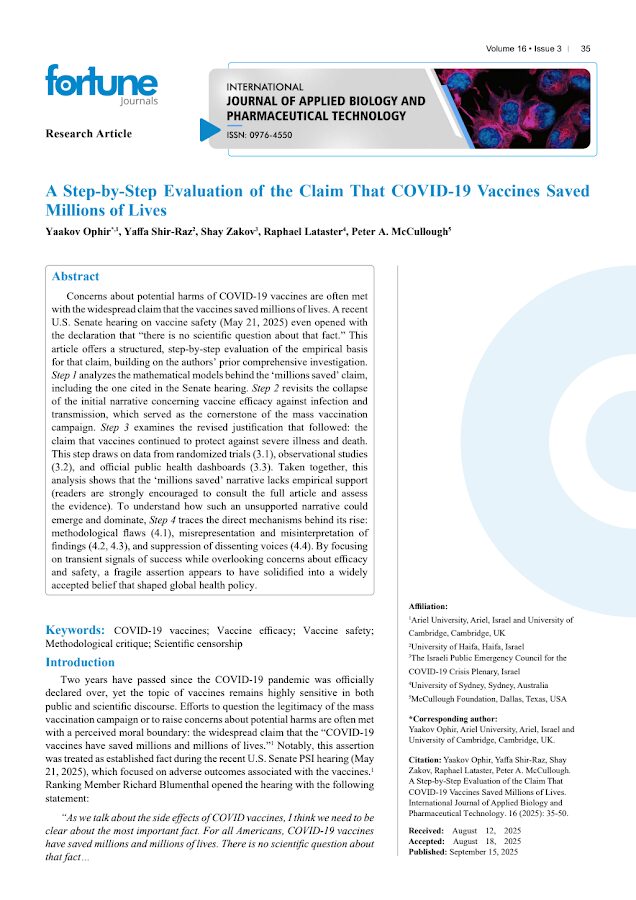 Journal of Applied Biology – A Step-by-Step Evaluation of the Claim That COVID-19 Vaccines Saved Millions of Lives