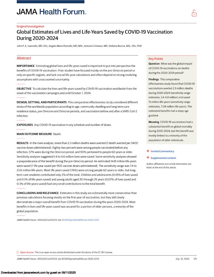 CONTRADITÓRIO: JAMA – Global Estimates of Lives and Life-Years Saved by COVID-19 Vaccination During 2020-2024