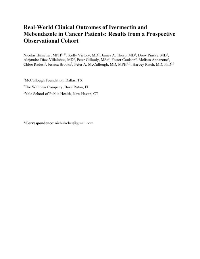 ResearchGate Zenodo – Real-World Clinical Outcomes of Ivermectin and Mebendazole in Cancer Patients