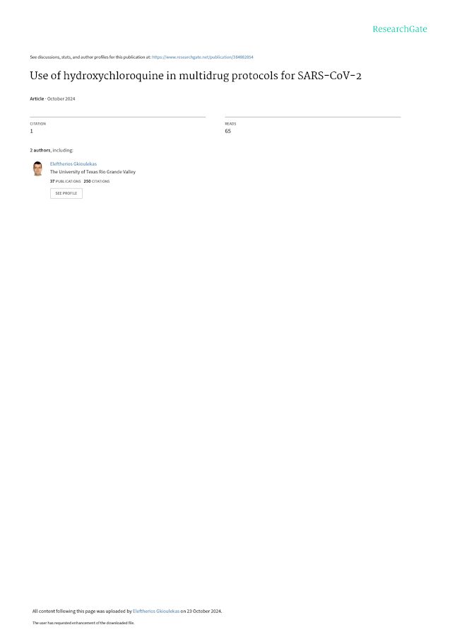 ResearchGate – Use of hydroxychloroquine in multidrug protocols for SARS-CoV-2