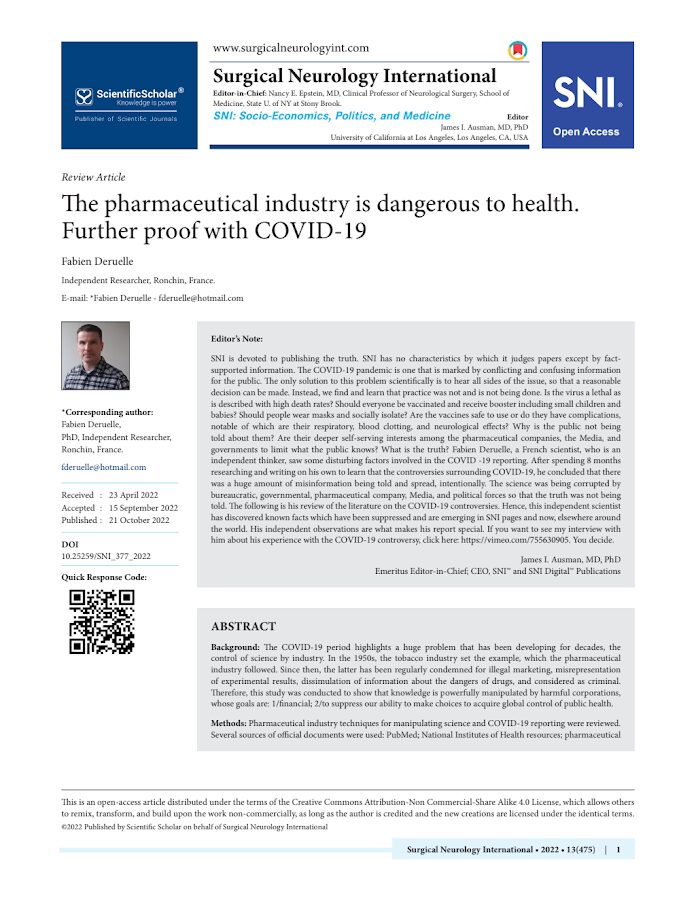 Scientific Scholar – The pharmaceutical industry is dangerous to health. Further proof with COVID-19