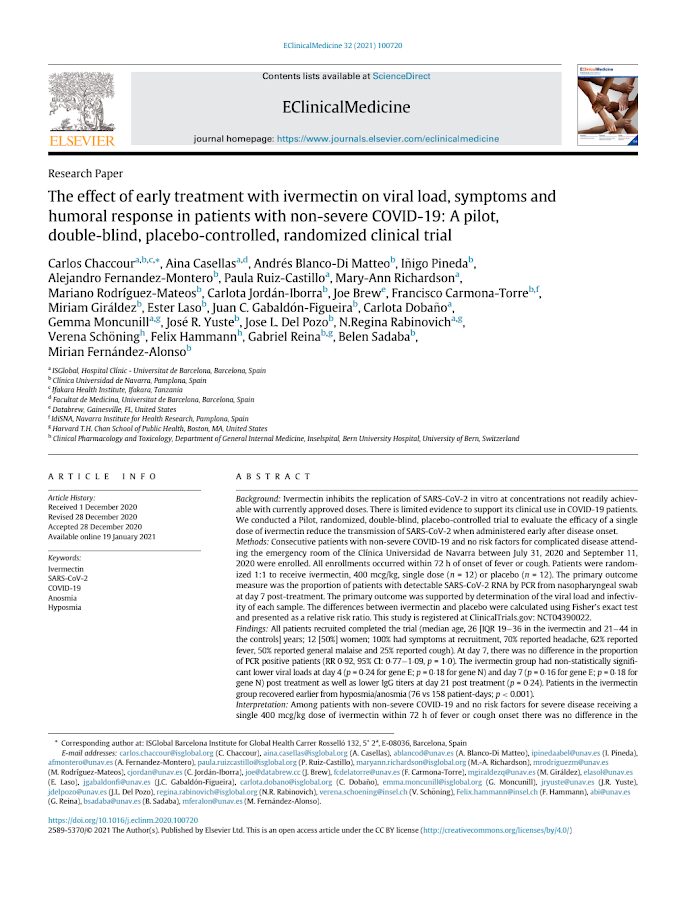 Elsevier – The effect of early treatment with ivermectin on viral load -2021