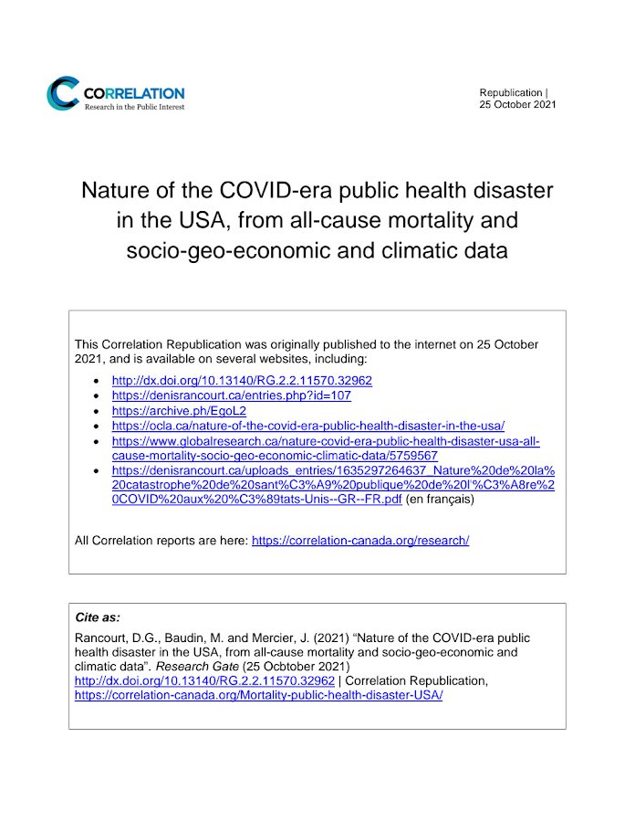 Correlation- Nature of the COVID-era public health disaster in the USA, from all-cause mortality and socio-geo-economic and climatic data