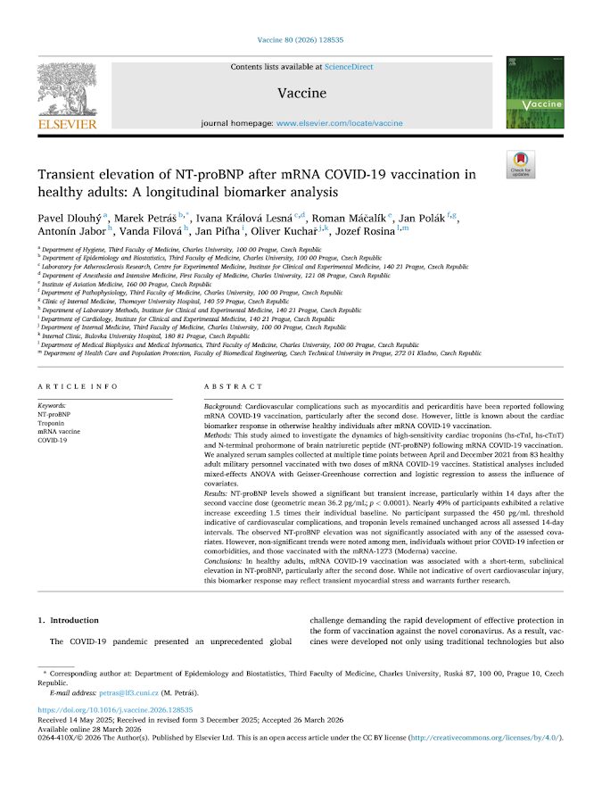 Elsevier – Transient elevation of NT-proBNP after mRNA COVID-19 vaccination in healthy adults: A longitudinal biomarker analysis