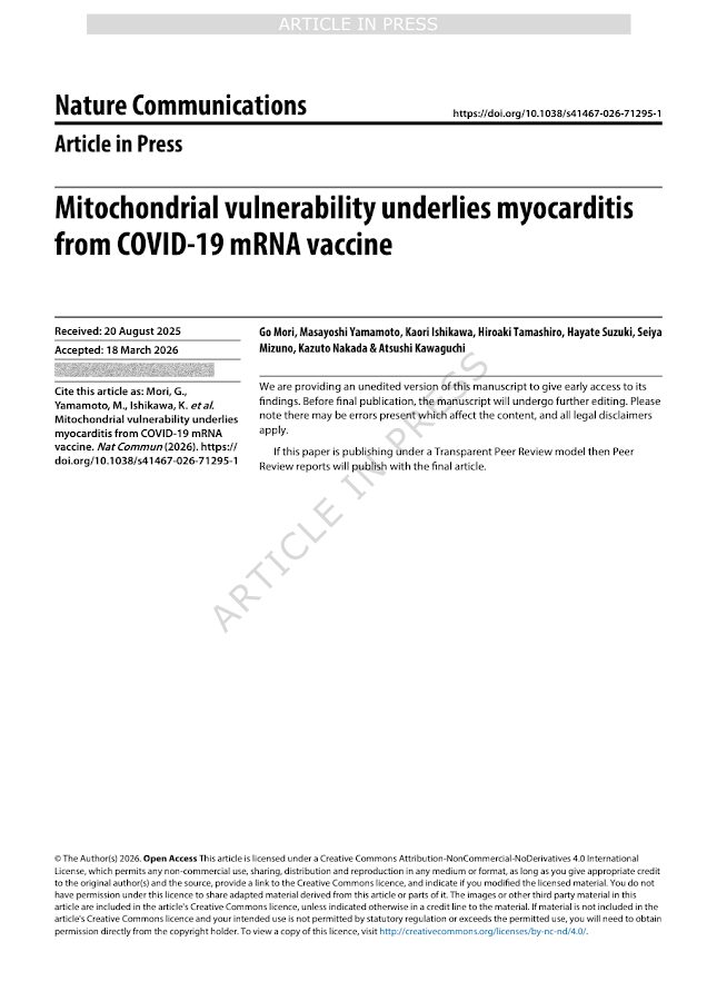 Nature Communications – Mitochondrial vulnerability underlies myocarditis from COVID-19 mRNA vaccine