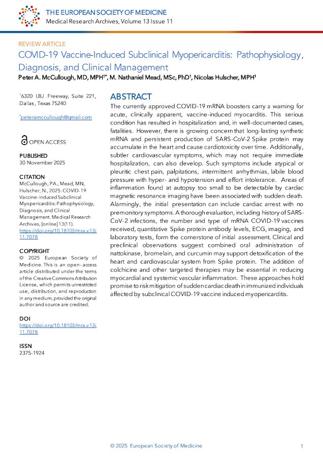 ESOM – COVID-19 Vaccine – Induced Subclinical Myopericarditis: Pathophysiology, Diagnosis, and Clinical Management