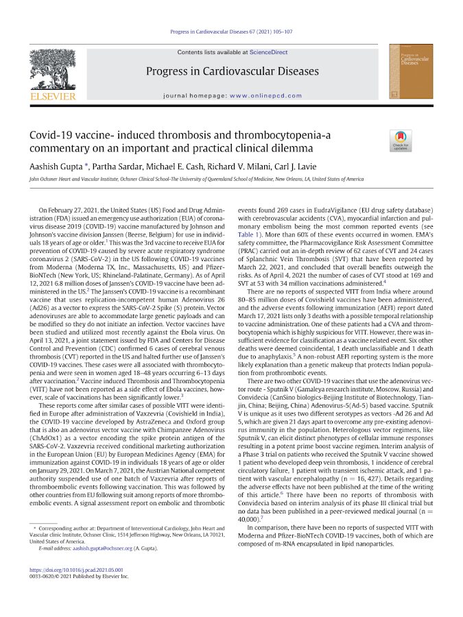 Elsevier – Covid-19 vaccine- induced thrombosis and thrombocytopenia – 2021