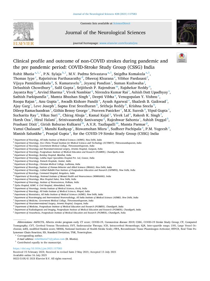 Journal of the Neurological Sciences – Clinical profile and outcome of non-COVID strokes during pandemic and the pre pandemic period