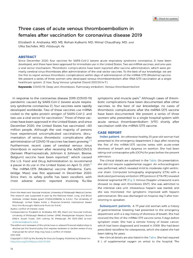 Elsevier – Three cases of acute venous thromboembolism in females after vaccination for coronavirus disease 2019