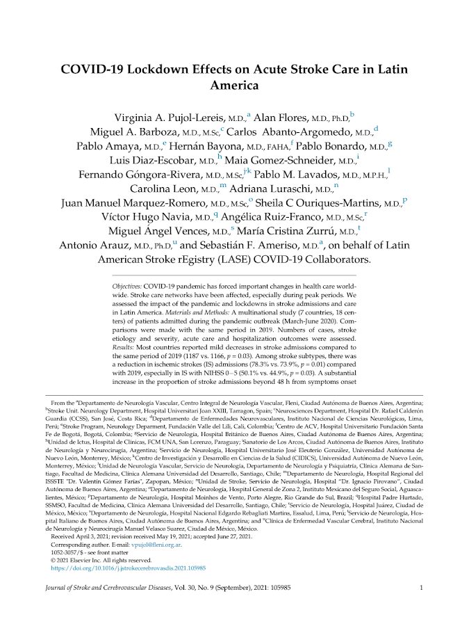 Journal of Stroke and Cerebro – COVID-19 Lockdown Effects on Acute Stroke Care in Latin America