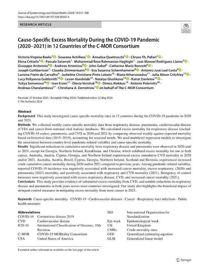 JEGH – Cause‑Specific Excess Mortality During the COVID‑19 Pandemic (2020–2021) in 12 Countries of the C‑MOR Consortium