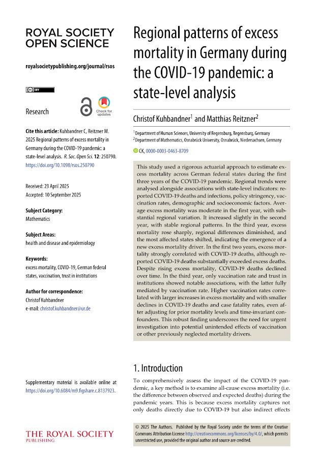 Royal Sociaty Open Science – Regional patterns of excess mortality in Germany during the COVID-19 pandemic