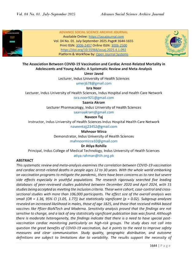 ASSAJ – The Association Between COVID-19 Vaccination and Cardiac Arrest-Related Mortality in Adolescents and Young Adults
