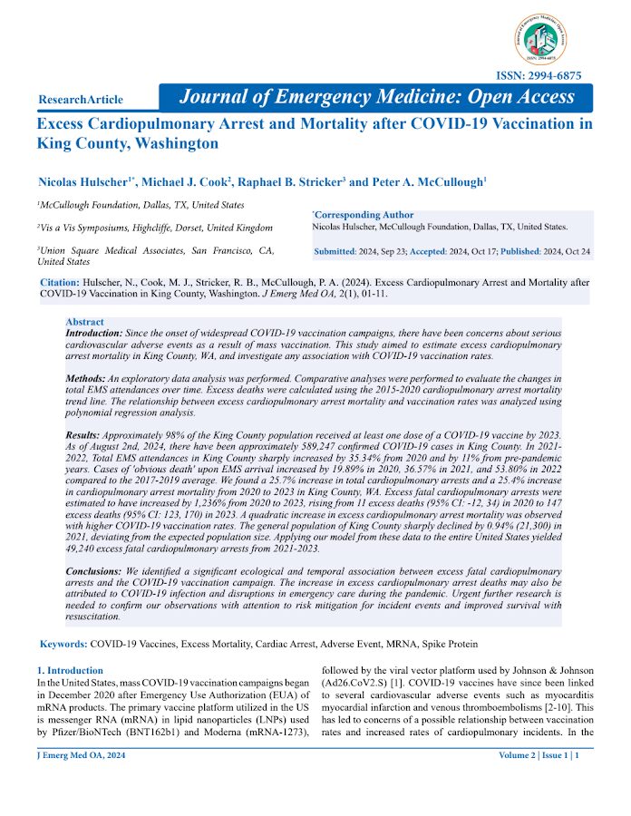 JEM – Excess Cardiopulmonary Arrest and Mortality after COVID-19 Vaccination in King County, Washington