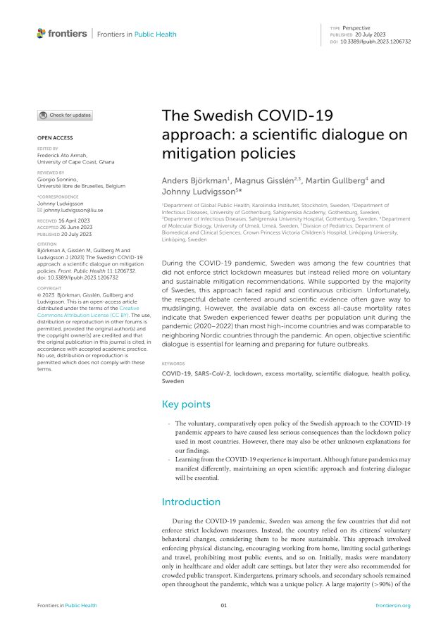 Frontiers – The Swedish COVID-19 approach: a scientific dialogue on mitigation policies