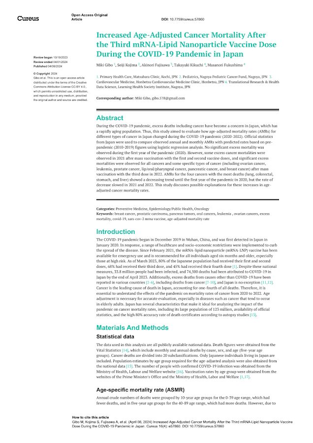 Cureus – Increased Age-Adjusted Cancer Mortality After the Third mRNA-Lipid Nanoparticle Vaccine Dose During the COVID-19 Pandemic in Japan