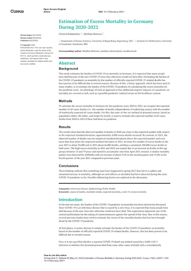 Cureus – Estimation of Excess Mortality in Germany During 2020-2022