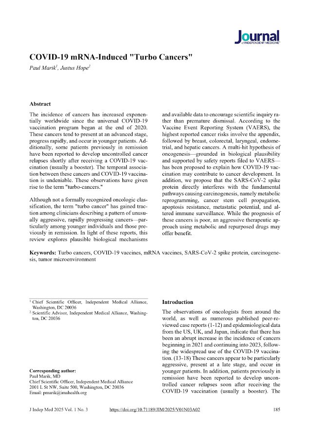 Journal of independent medicine- COVID-19 mRNA-Induced “Turbo Cancers”