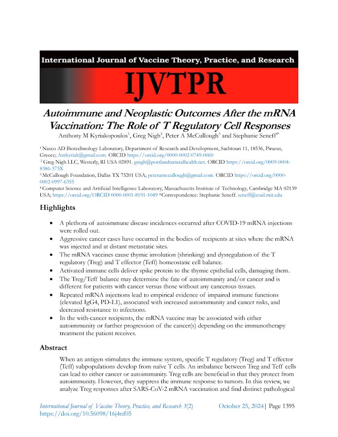 IJVTPR – Autoimmune and Neoplastic Outcomes After the mRNA Vaccination: The Role of T Regulatory Cell Response