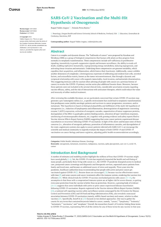 CUREUS – SARS-CoV-2 Vaccination and the Multi-Hit Hypothesis of Oncogenesis