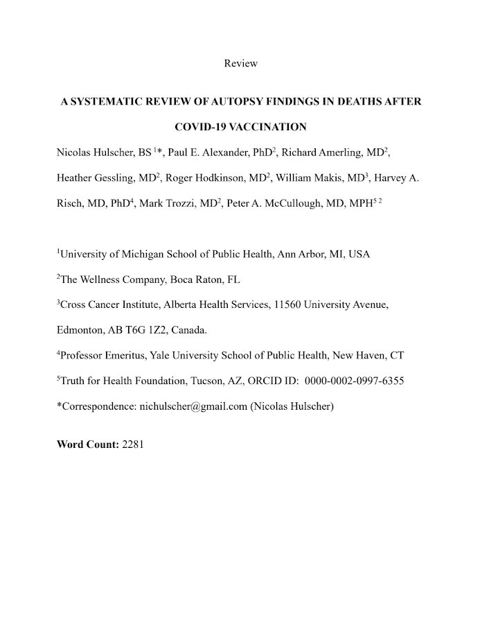 ZENODO – A SYSTEMATIC REVIEW OF AUTOPSY FINDINGS IN DEATHS AFTER COVID-19 VACCINATION