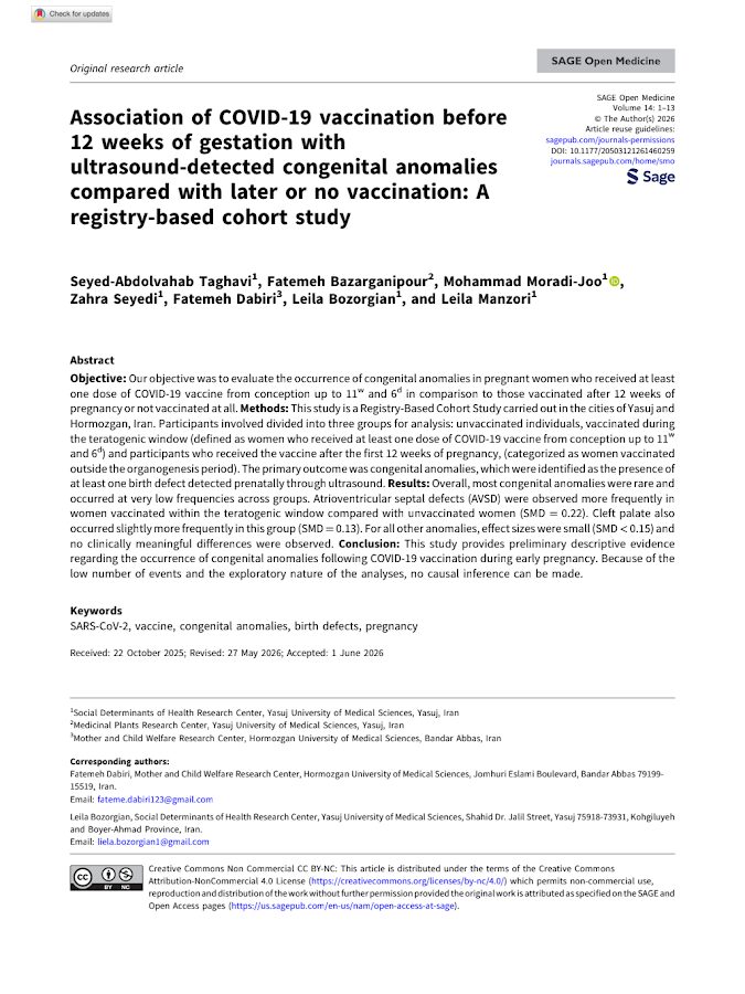 SAGE – Association of COVID-19 vaccination before 12 weeks of gestation with ultrasound-detected congenital anomalies compared with later or no vaccination: A registry-based cohort study