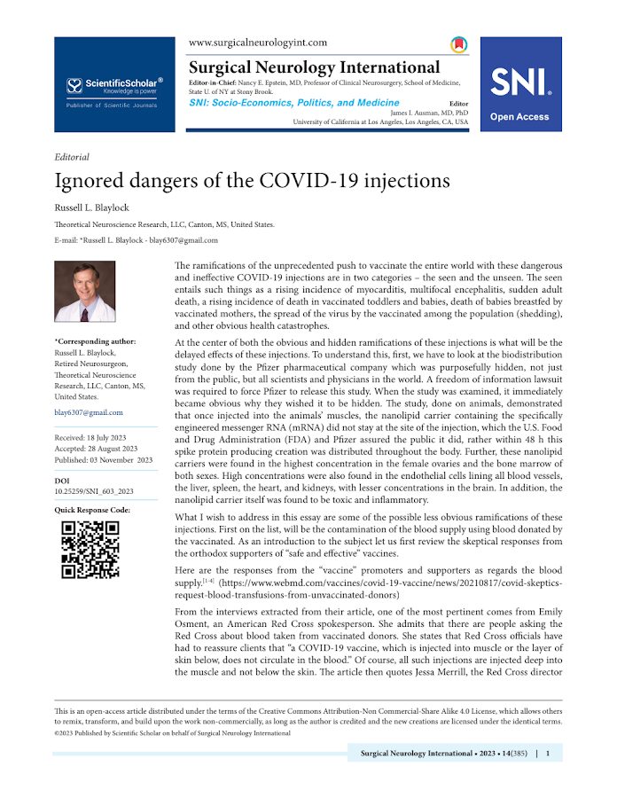 Scientific Scholar – Ignored dangers of the COVID-19 injections
