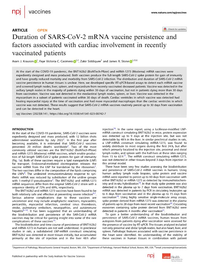 Vaccines – Duration of SARS-CoV-2 mRNA vaccine persistence and factors associated with cardiac involvement in recently vaccinated patients