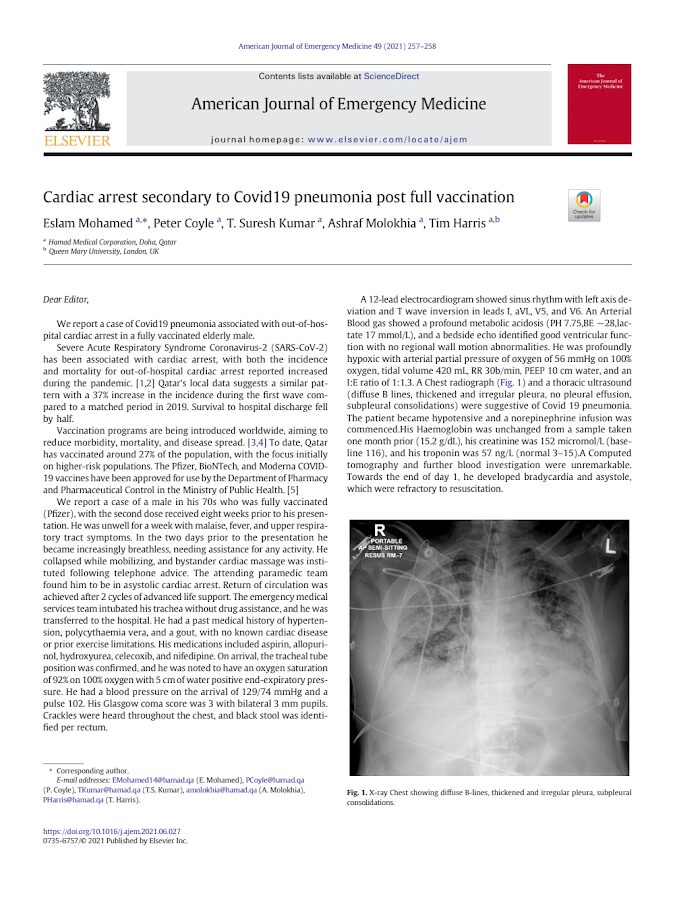 Elsevier – Cardiac arrest secondary to Covid19 pneumonia post full vaccination