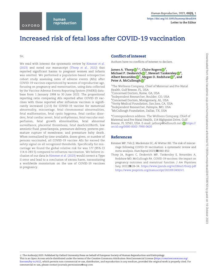 Human reproduction – Increased risk of fetal loss after COVID-19 vaccination