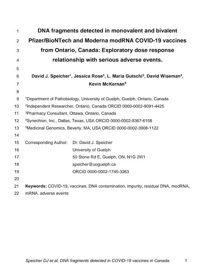 ResearchGate – DNA fragments detected in monovalent and bivalent Pfizer/BioNTech and Moderna modRNA COVID-19 vaccines from Ontario, Canada