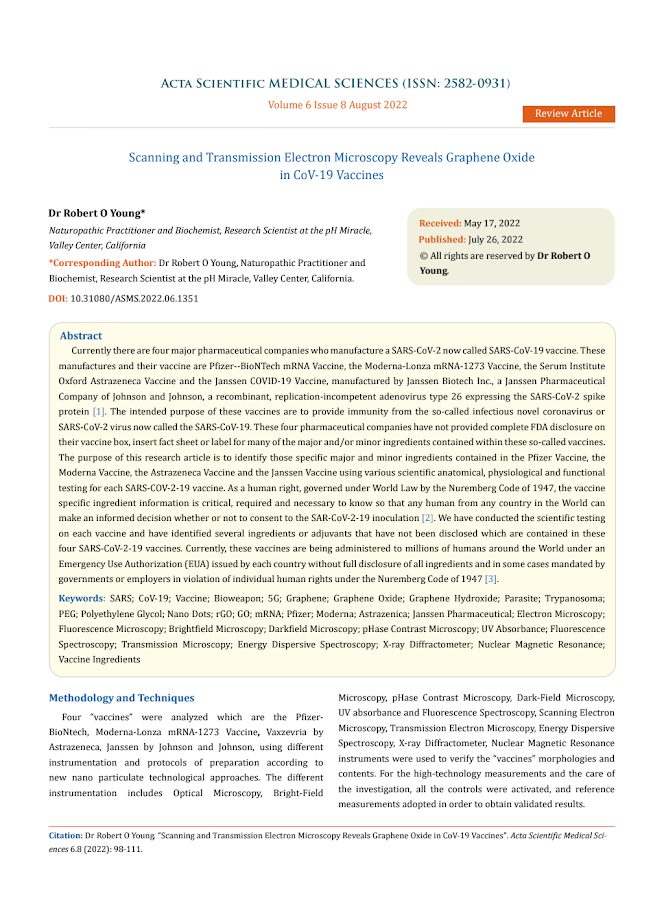 Acta Scientific Medical Science – Scanning and Transmission Electron Microscopy Reveals Graphene Oxide in CoV-19 Vaccines
