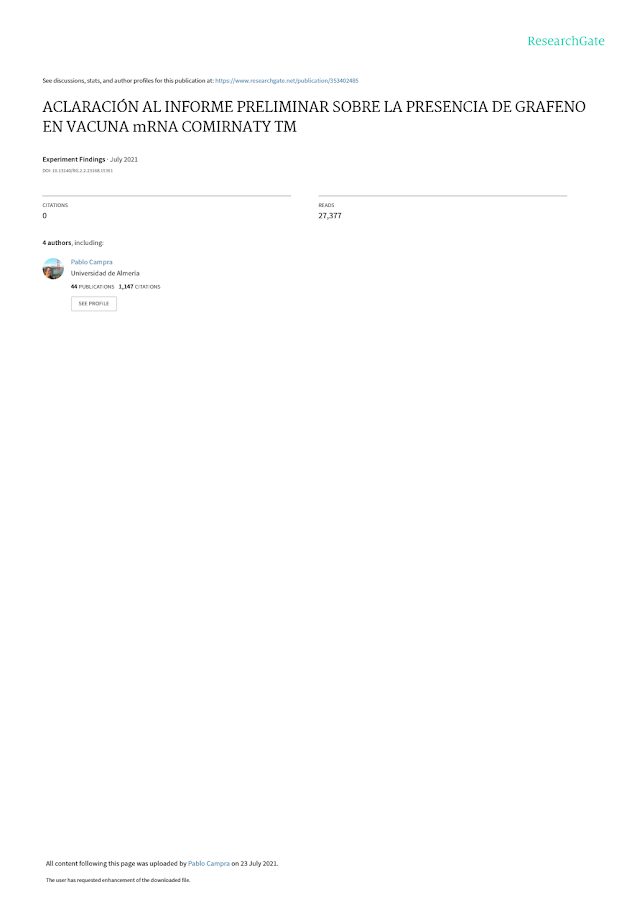 ResearchGate – Relatório sobre a  presença de Grafeno