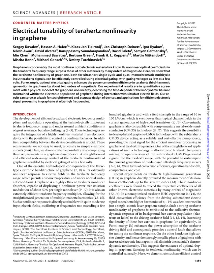 Condensed Matter physics- Electrical tunability of terahertz nonlinearity in graphene