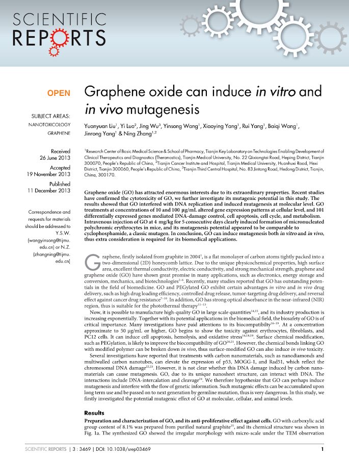 Graphene oxide can induce ‘in vitro’ and ‘in vivo’ mutagenesis