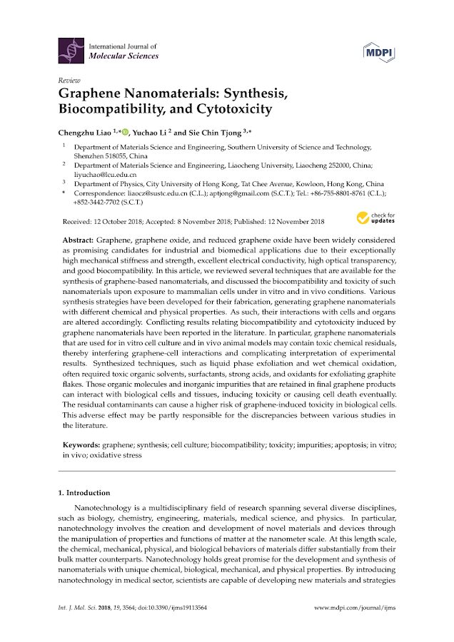 Graphene Nanomaterials: Synthesis, Biocompatibility, and Cytotoxicity