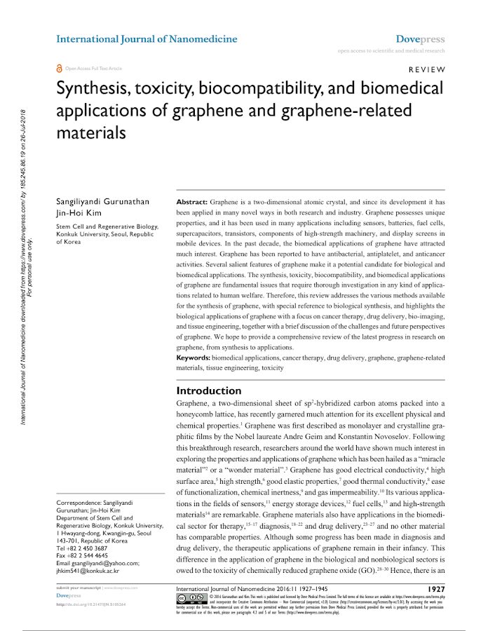 Synthesis, toxicity, biocompatibility, and biomedical applications of graphene and graphene-related materials