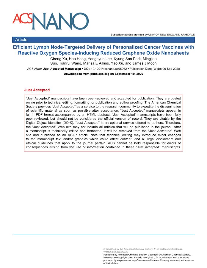 Efficient Lymph Node – Targeted Delivery of Personalized Cancer Vaccines with Reactive Oxygen Species-Inducing Reduced Graphene Oxide Nanosheets