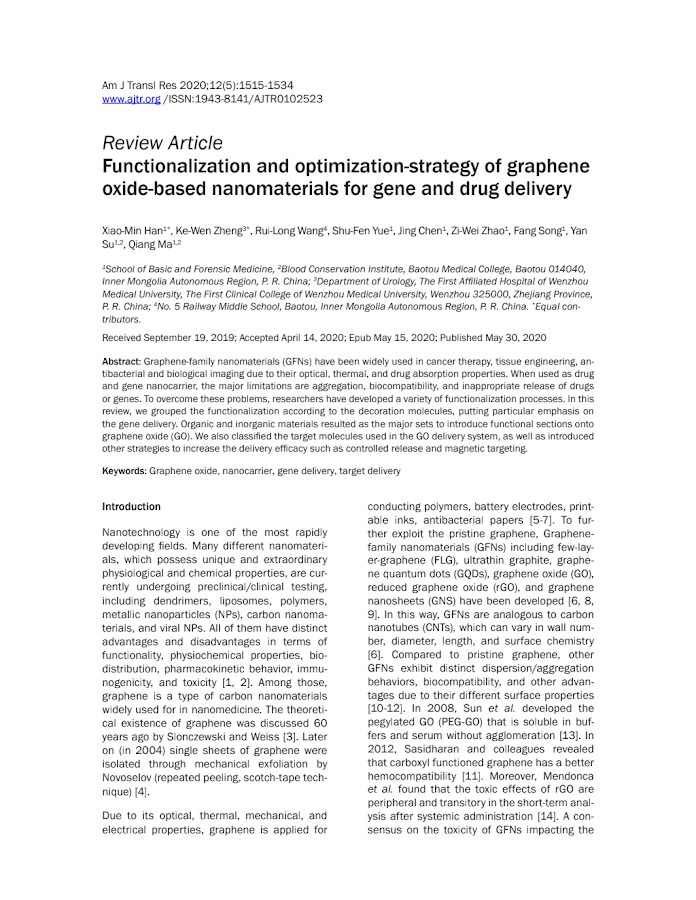 Functionalization and optimization-strategy of graphene oxide-based nanomaterials for gene and drug delivery