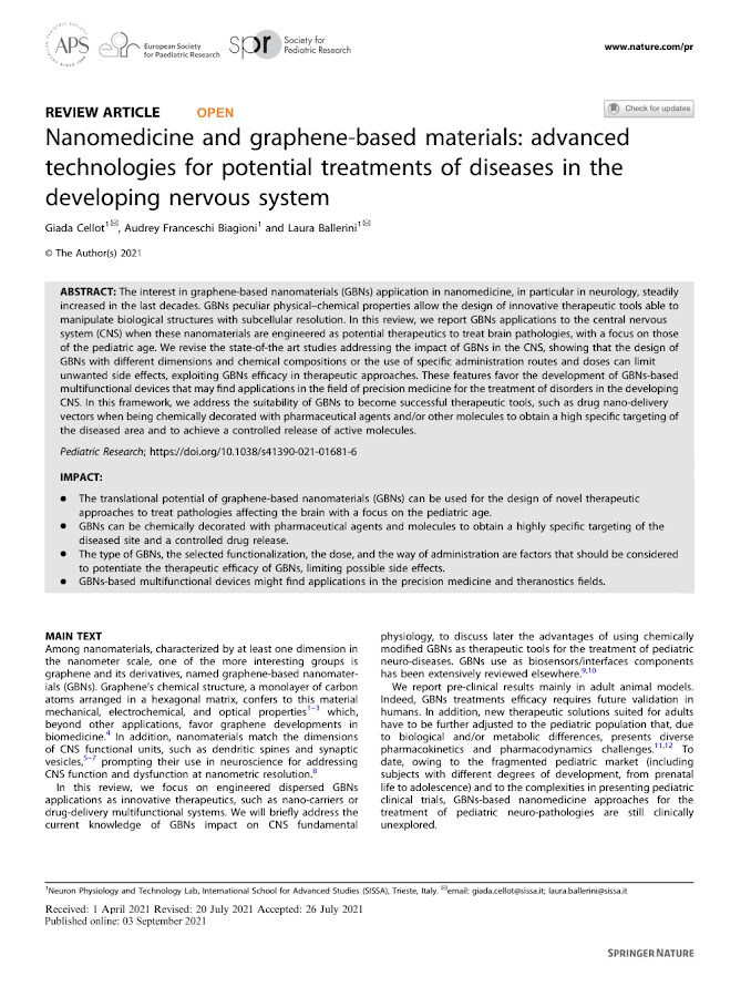 Nanomedicine and graphene-based materials: Advanced technologies for potential treatments of diseases in the developing nervous system